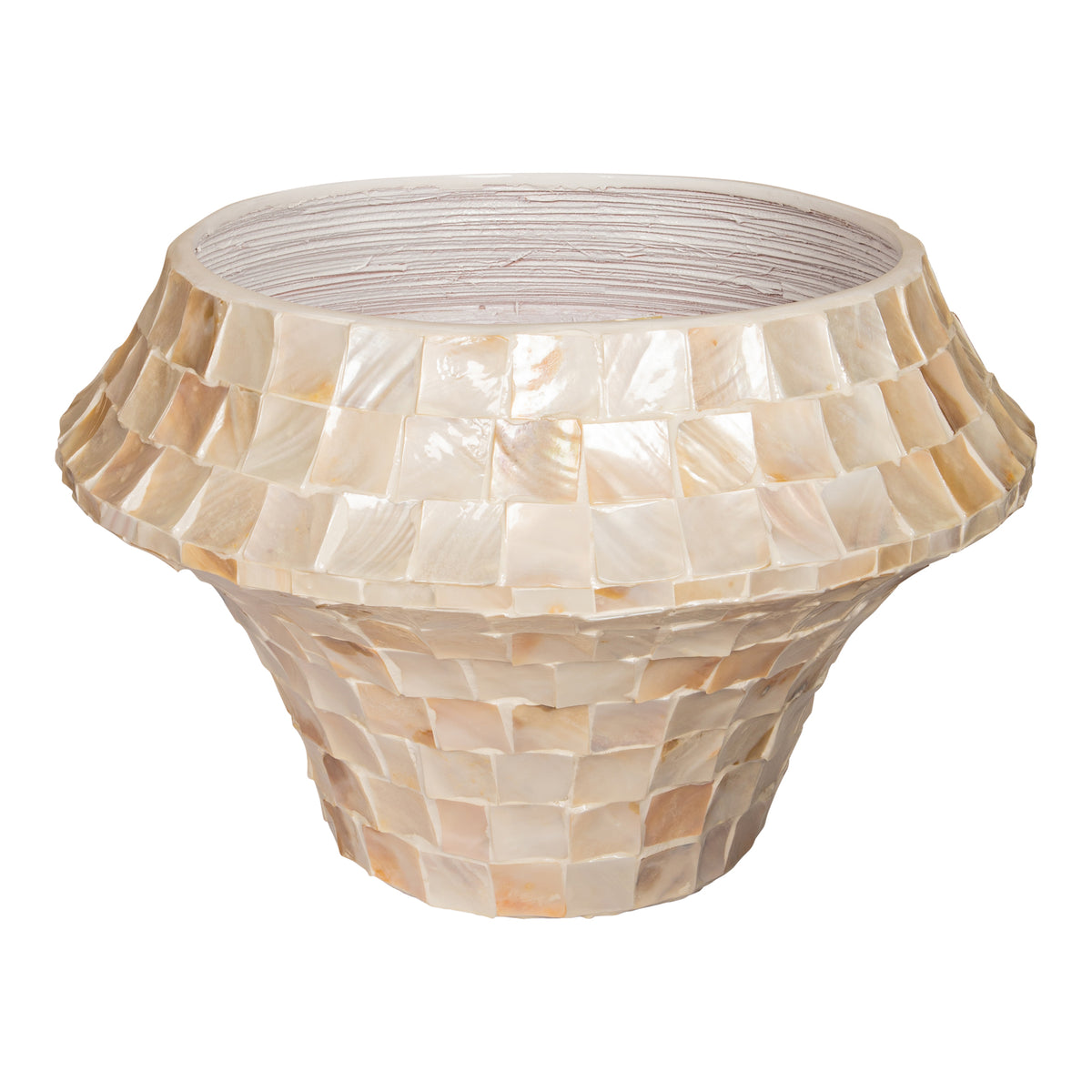 Daven Cream Poly Shell Bamboo Doniczka Okrągła Niska Duża PTMD