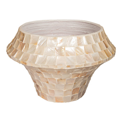 Daven Cream Poly Shell Bamboo Doniczka Okrągła Niska Duża PTMD