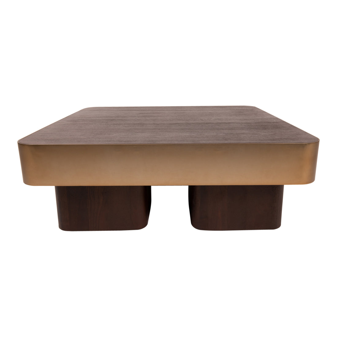 Stolik kawowy Warren 90x90x31 brązowe drewno złoty metal PTMD