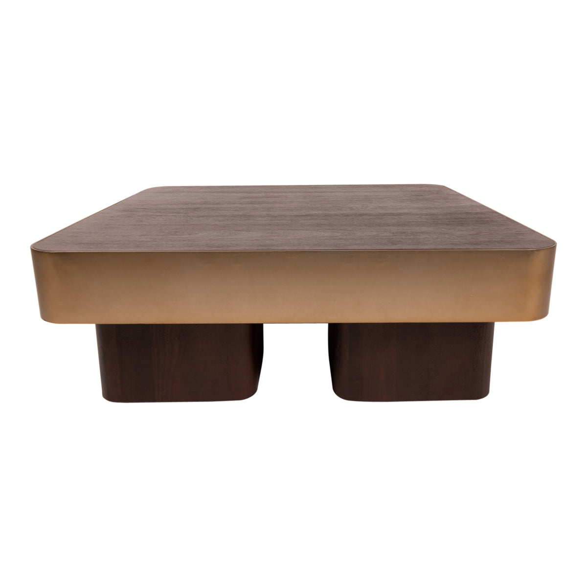 Stolik kawowy Warren 90x90x31 brązowe drewno złoty metal PTMD
