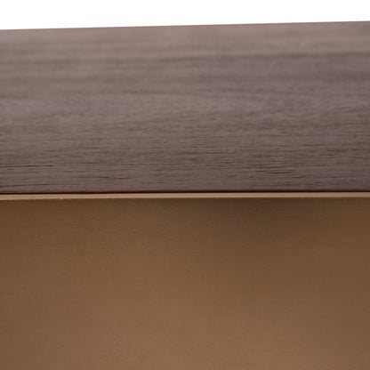 Stolik kawowy Warren 90x90x31 brązowe drewno złoty metal PTMD