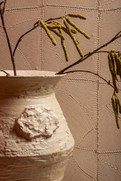 Doniczka Leandra Beżowa Okrągła Ceramiczna Surowa Struktura Large PTMD