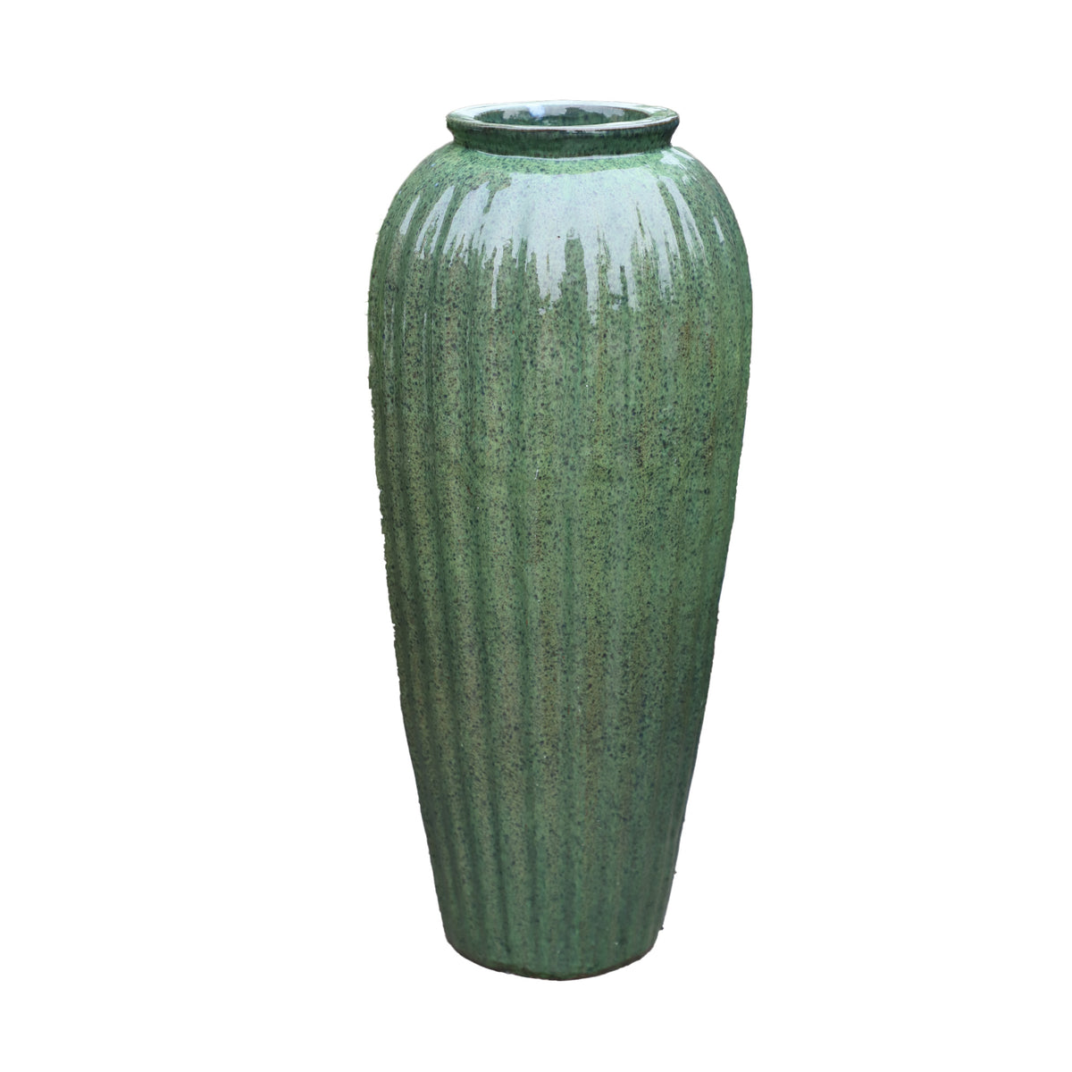 Zielony szkliwiony ceramiczny doniczka Mellisa, żebrowany wysoki PTMD