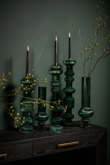 Galinda Ciemnozielony Ryflowany Szklany Świecznik Large PTMD