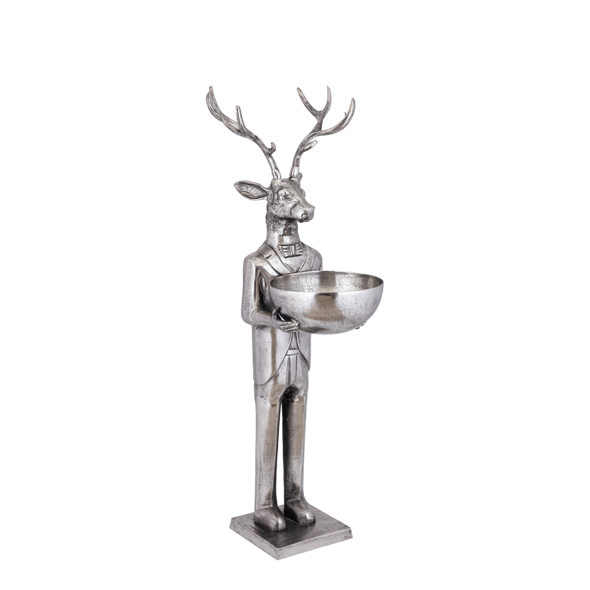 Rzeźba renifera z misą, metal szczotkowany, 155 cm, średnia, PTMD