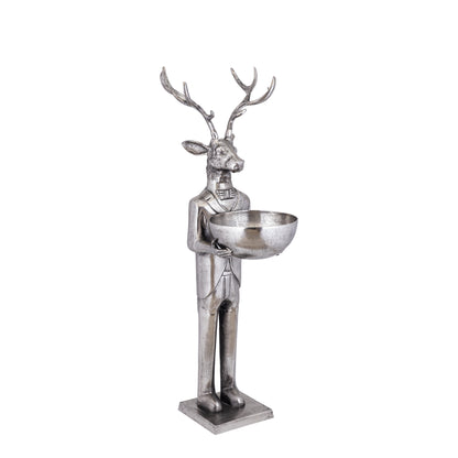 Rzeźba renifera z misą, metal szczotkowany, 155 cm, średnia, PTMD