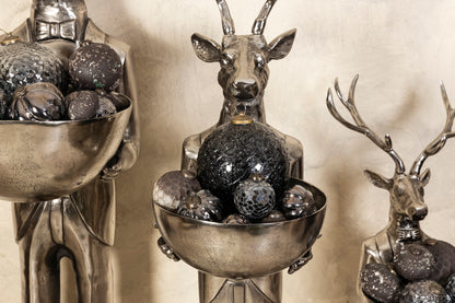 Rzeźba renifera z misą, metal szczotkowany, 155 cm, średnia, PTMD