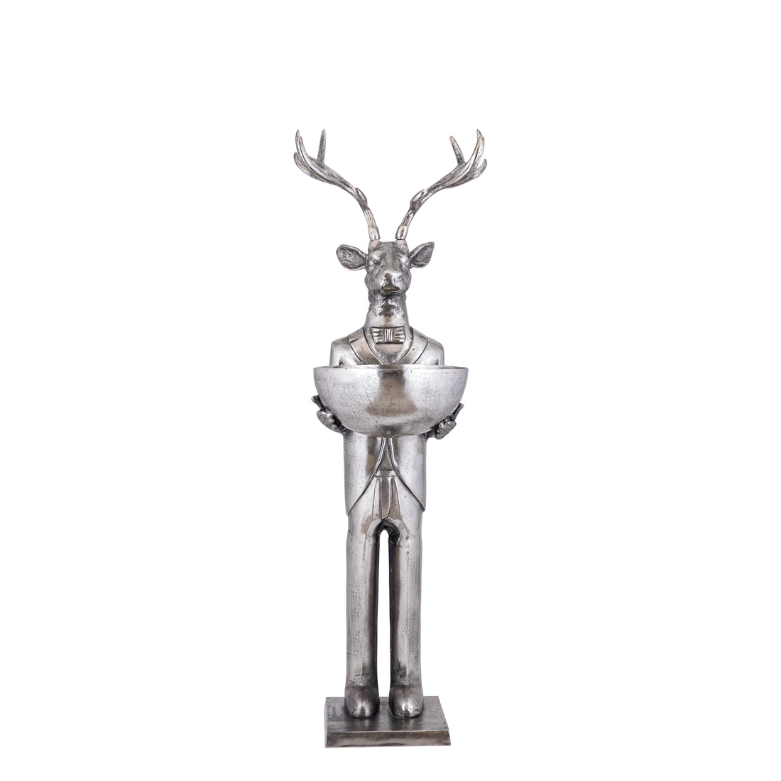 Rzeźba renifera z misą, metal szczotkowany, 155 cm, średnia, PTMD