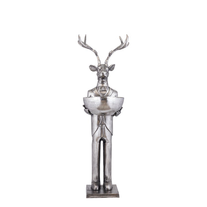 Rzeźba renifera z misą, metal szczotkowany, 155 cm, średnia, PTMD