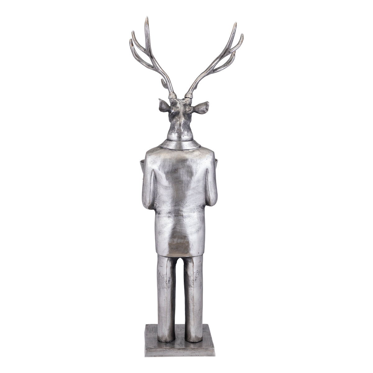 Rzeźba renifera z misą, kolor metalu pistoletowego, 192 cm, duża, PTMD