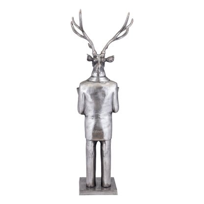 Rzeźba renifera z misą, kolor metalu pistoletowego, 192 cm, duża, PTMD