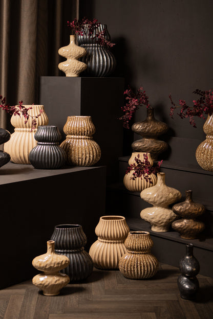 Chelsean Brązowa ceramiczna waza o kształcie owalu i bulwy L 28x16x40cm PTMD