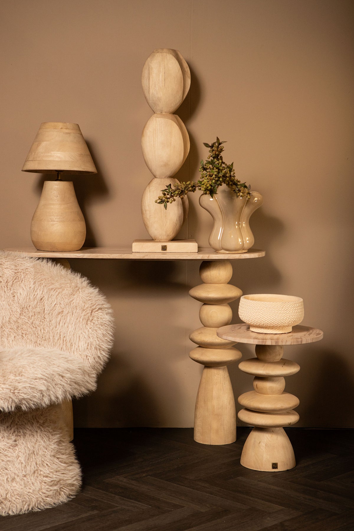 Lampa stołowa Peake Naturalne drewno mango Small PTMD