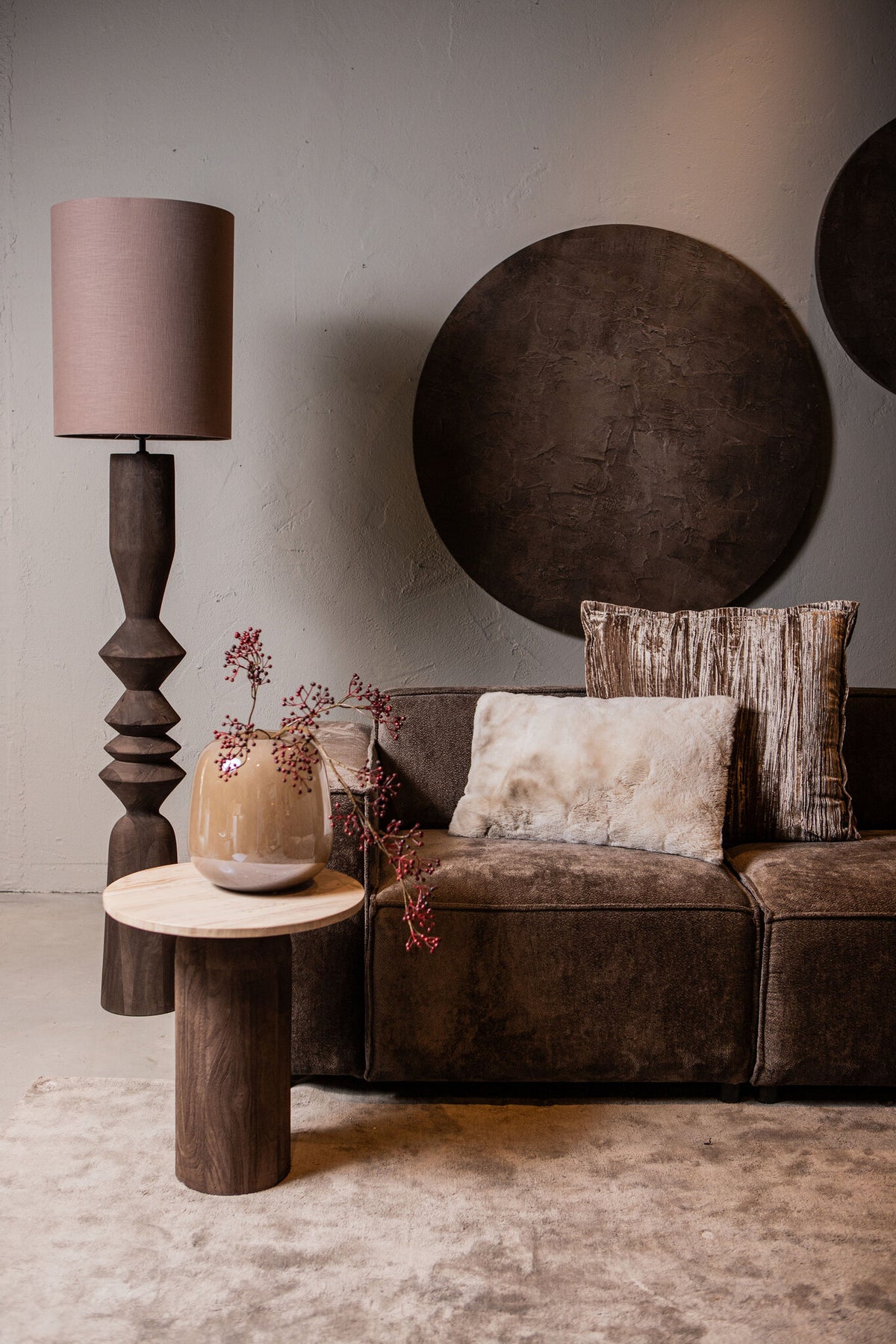 Lampa podłogowa Elaine Brązowe Drewno Mango Okrągła Podstawa H130cm PTMD
