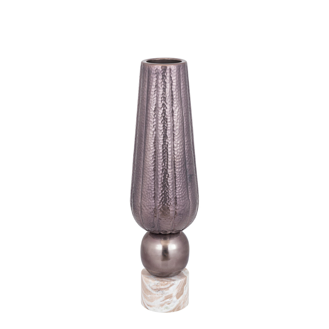 Wazon Marive Bronze z blachy aluminiowej na marmurowej podstawie, okrągły, średnica 20 x wysokość 76 cm, PTMD