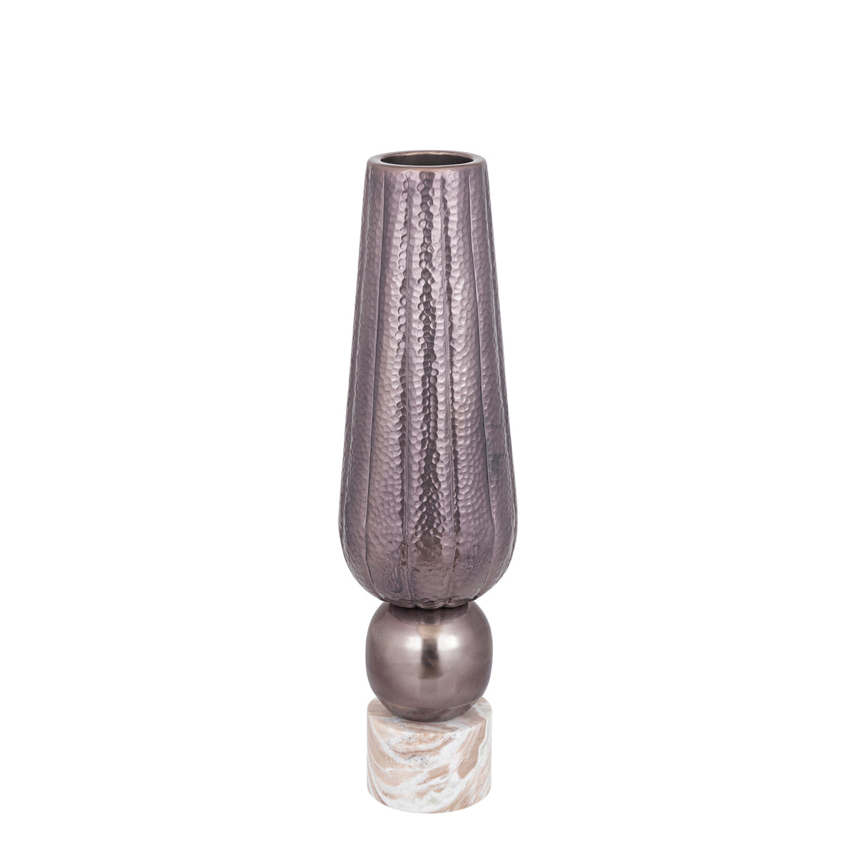 Wazon Marive Bronze z blachy aluminiowej na marmurowej podstawie, okrągły, średnica 20 x wysokość 76 cm, PTMD