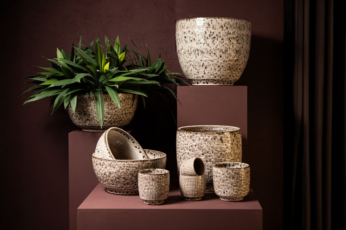 Elana Biała Okrągła Ceramiczna Miska Z Szarym Wzorem L Śred.50xWys.25,5cm PTMD