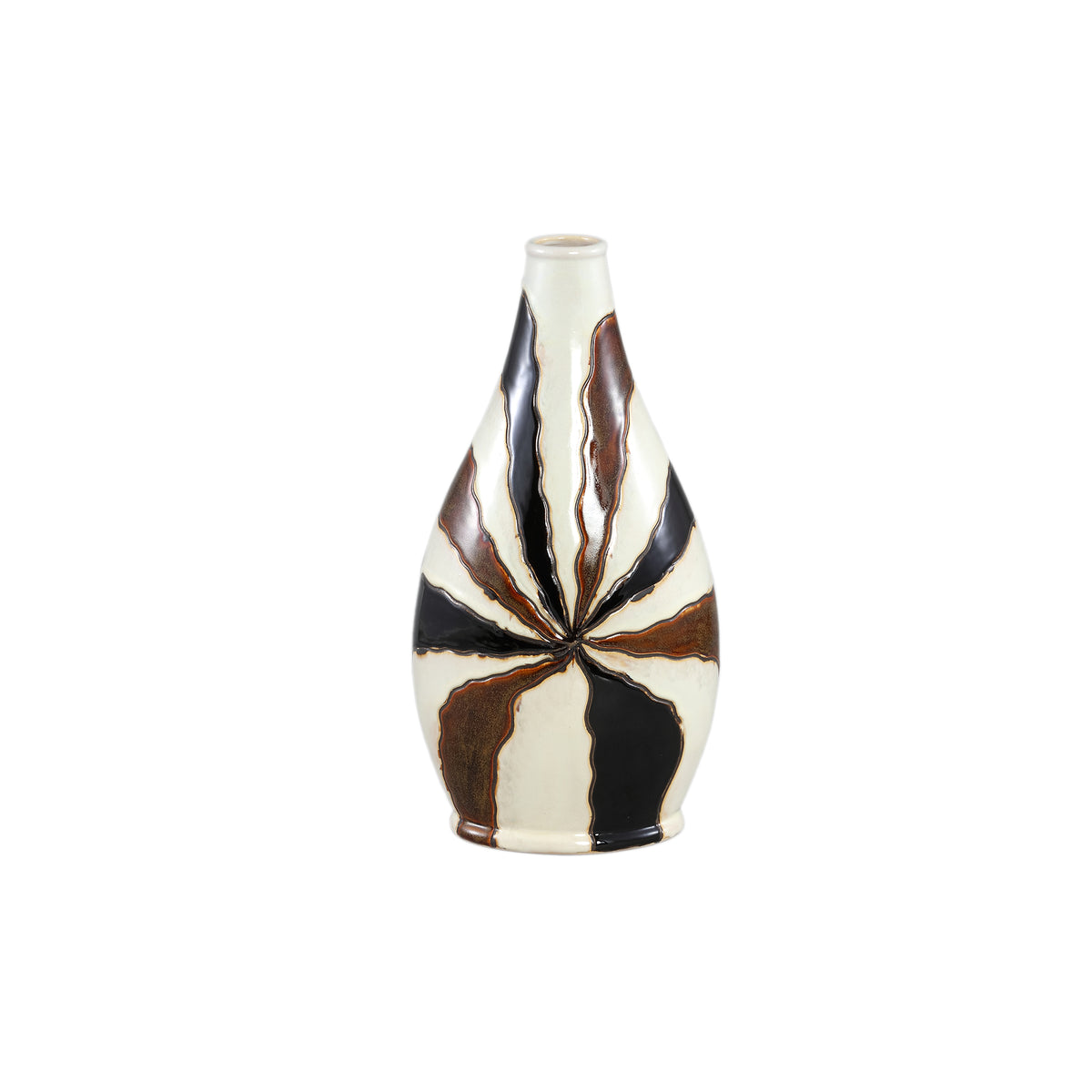 Evelin Ciemnobrązowa owalna waza ceramiczna z liniami S 23x15x44,5 cm PTMD