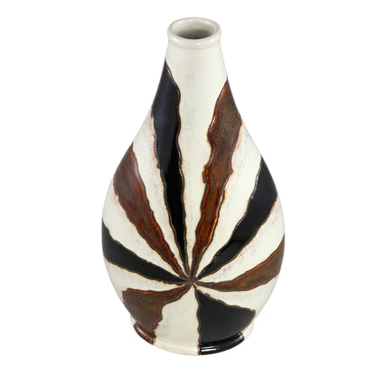 Evelin Ciemnobrązowa owalna waza ceramiczna z liniami S 23x15x44,5 cm PTMD