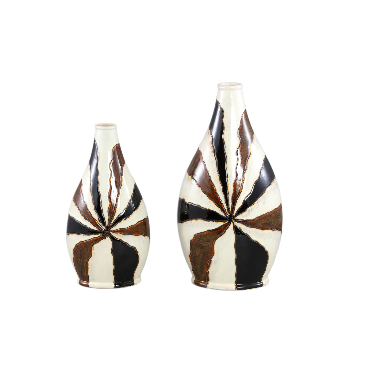 Evelin Ciemnobrązowa owalna waza ceramiczna z liniami S 23x15x44,5 cm PTMD