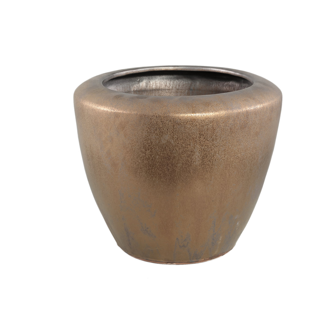 Kyleigh Okrągła ceramiczna doniczka Bronze Gładka Niska XL 45x37,5cm PTMD