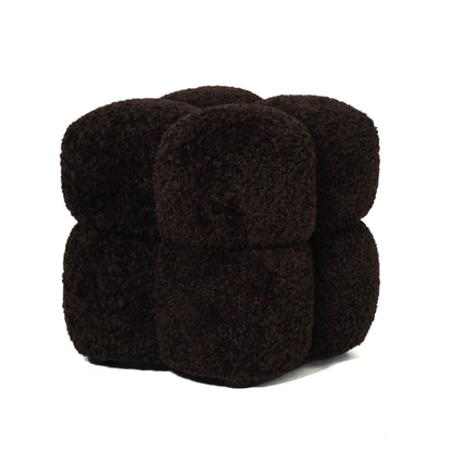 Ciemnobrązowy kwadratowy puf z tkaniny Teddy PTMD
