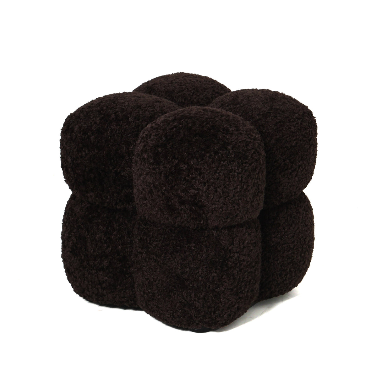 Ciemnobrązowy kwadratowy puf z tkaniny Teddy PTMD