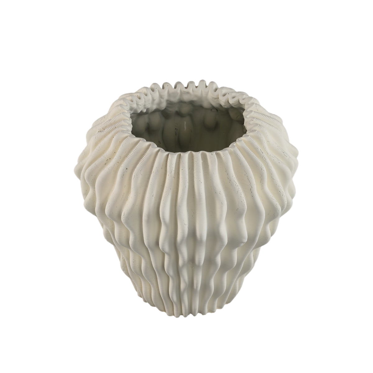 Barren Biały Wazon Okrągły z Cementu Wzór Falisty 3D L PTMD