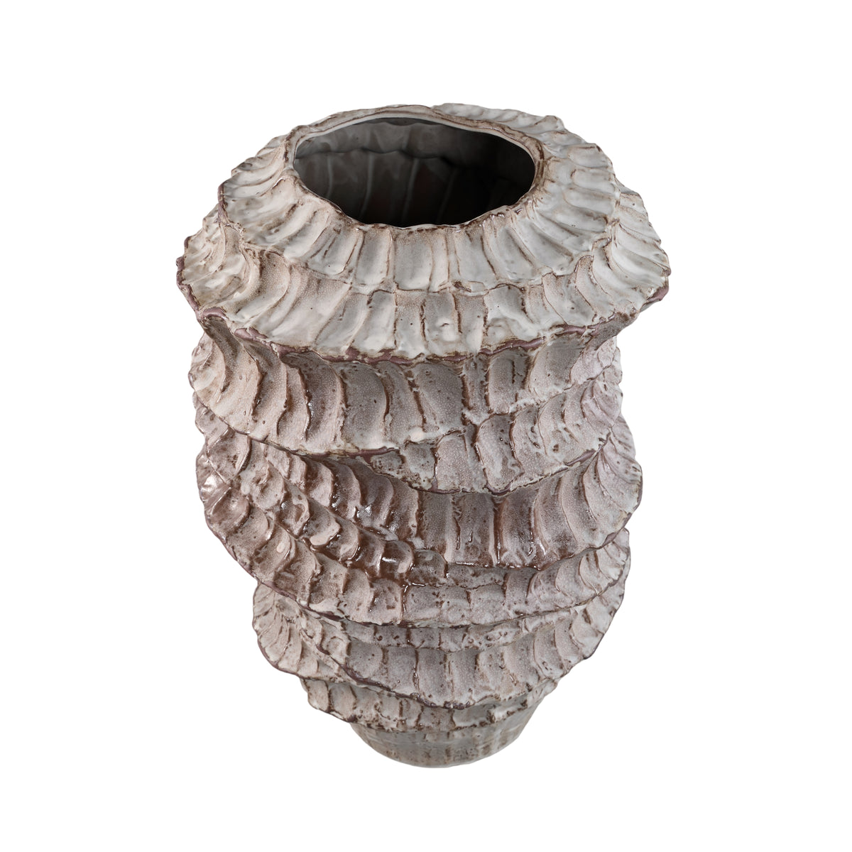 Talan Beżowa Okrągła Falista Żebrowana Waza Ceramiczna B PTMD
