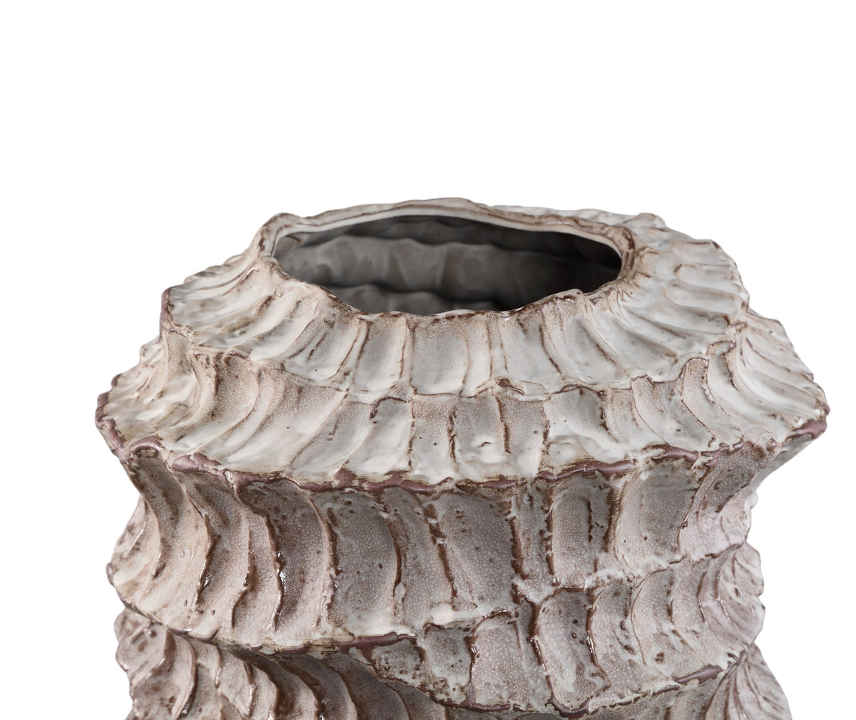 Talan Beżowa Okrągła Falista Żebrowana Waza Ceramiczna B PTMD