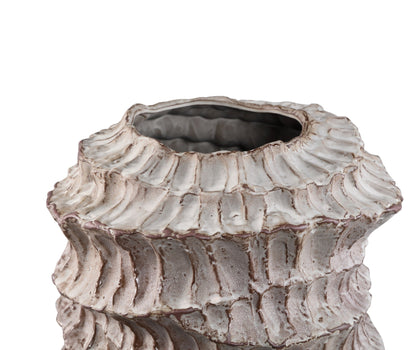 Talan Beżowa Okrągła Falista Żebrowana Waza Ceramiczna B PTMD
