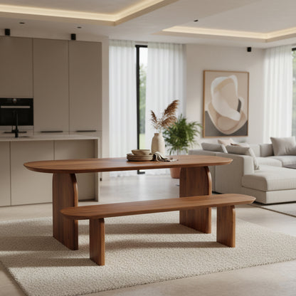 Ławka do jadalni Bullnose z brązowego drewna mango 240 cm Raw Materials