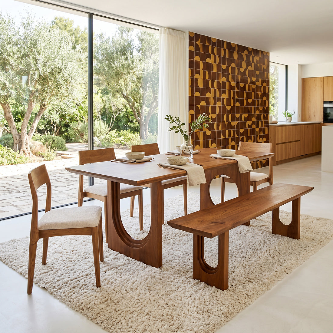Ławka do jadalni Bullnose Chamfered Drewno mahoniowe 200cm Surowce