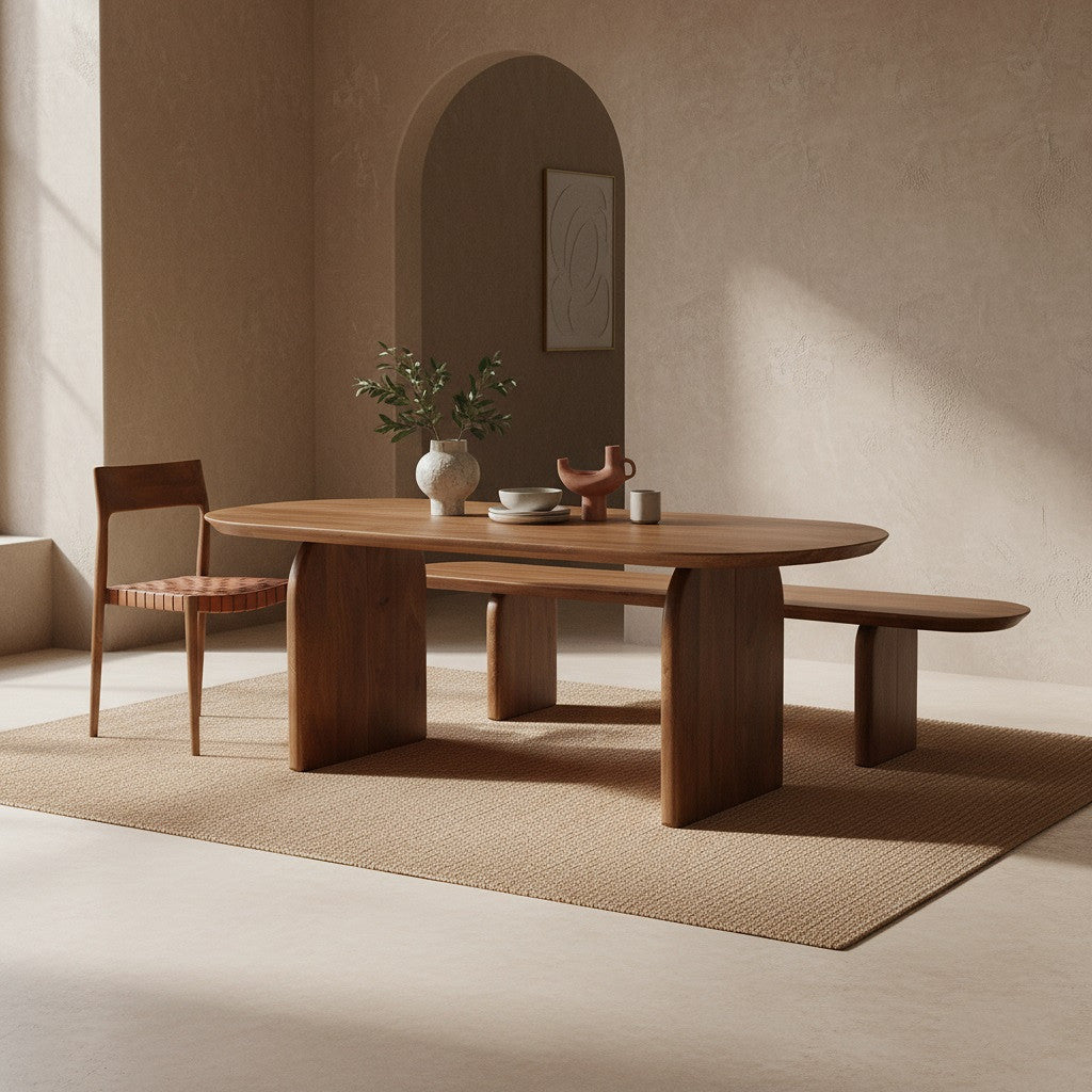 Ławka do jadalni Bullnose z brązowego drewna mango 240 cm Raw Materials