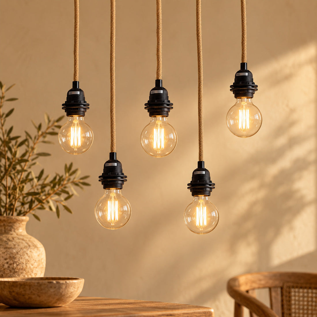 Opływowa lampa sufitowa z 5 oprawkami Naturalna Czarna Bazar Bizar