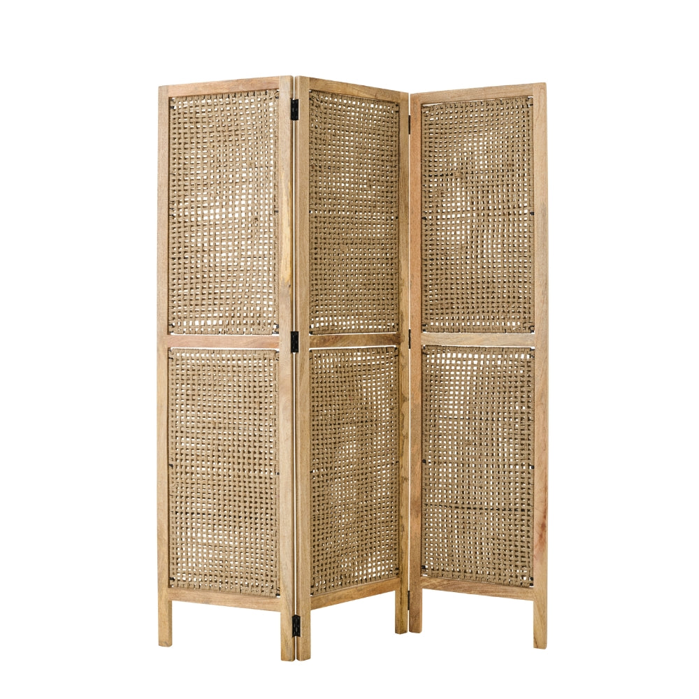 Parawan Pokojowy Z Rattanowymi Panelami Drewno Mango Naturalne J-Line