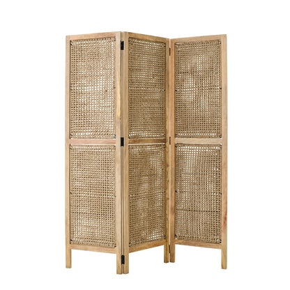 Parawan Pokojowy Z Rattanowymi Panelami Drewno Mango Naturalne J-Line