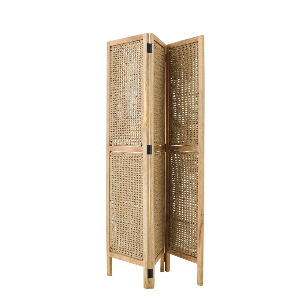 Parawan Pokojowy Z Rattanowymi Panelami Drewno Mango Naturalne J-Line