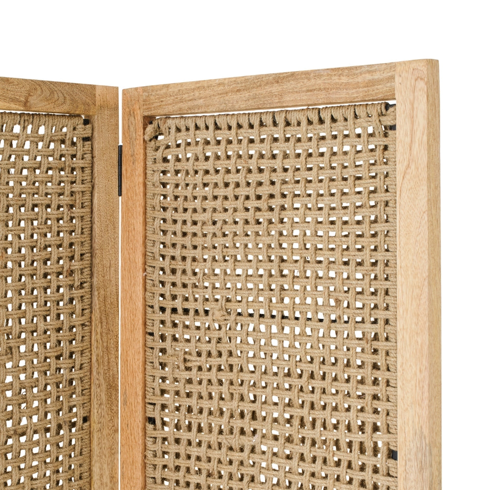 Parawan Pokojowy Z Rattanowymi Panelami Drewno Mango Naturalne J-Line