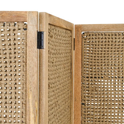 Parawan Pokojowy Z Rattanowymi Panelami Drewno Mango Naturalne J-Line