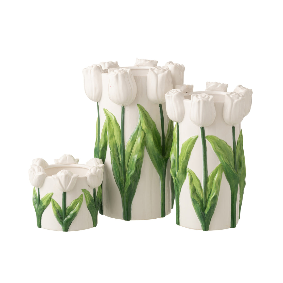Wazon Tulp z ceramiki biało-zielony, średni, J-Line
