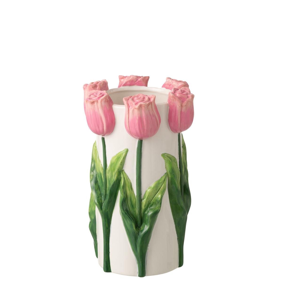 Wazon na tulipany ceramiczny biały/jasnoróżowy średni J-Line