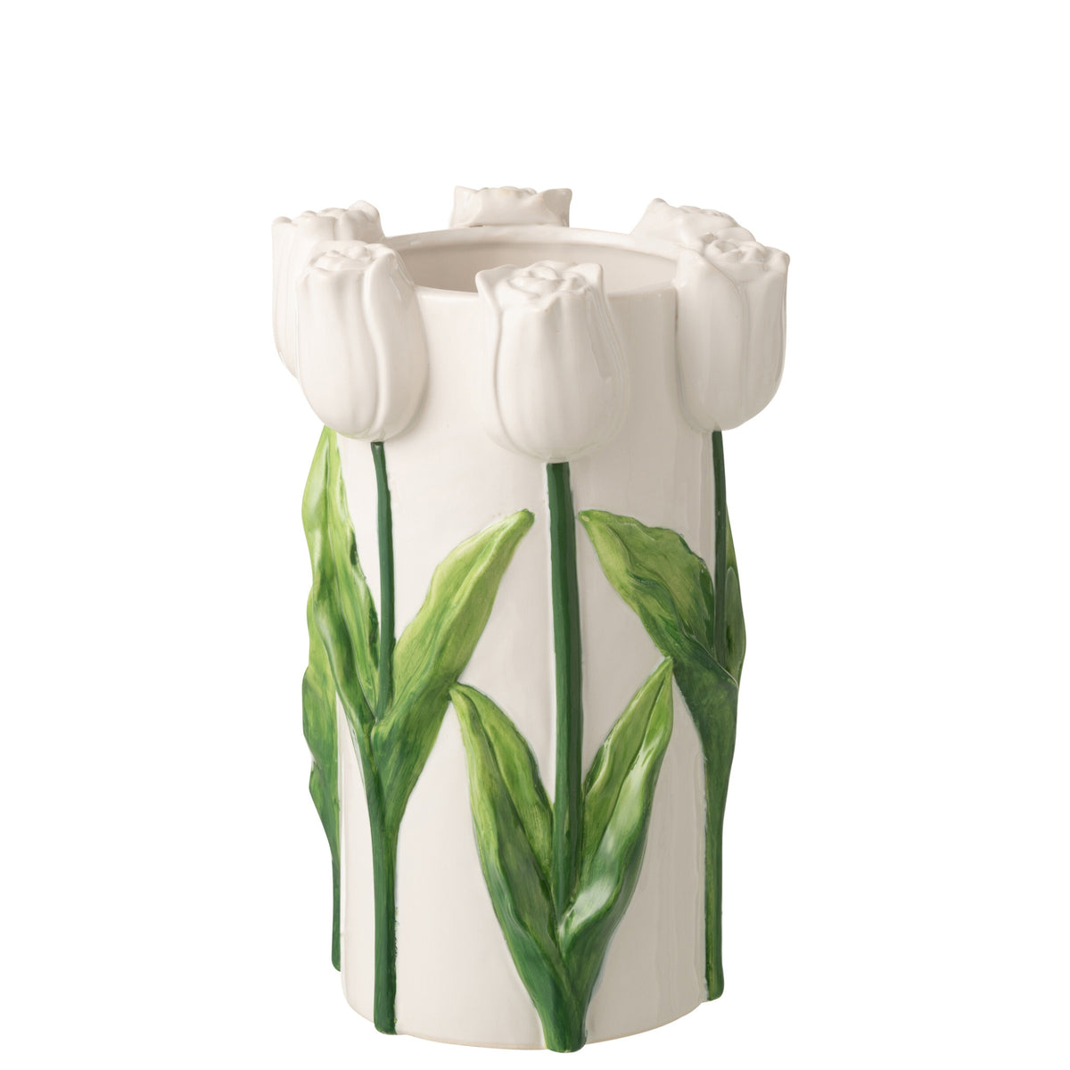 Wazon na tulipany ceramiczny biało-zielony, duży, J-Line