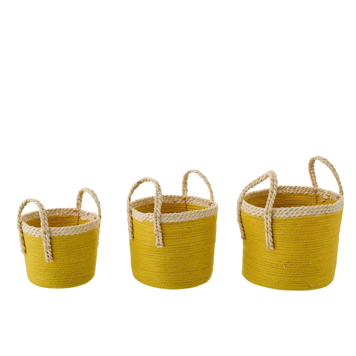 Zestaw 3 koszy z uchwytami z papieru, musztardowo-żółty/naturalny, J-Line