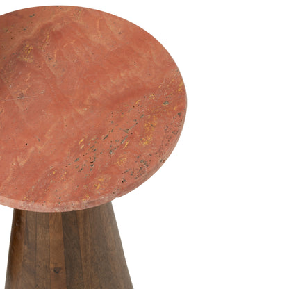 Zestaw 2 stolików pomocniczych okrągłych marmurowych Terracotta/ciemnobrązowych J-Line