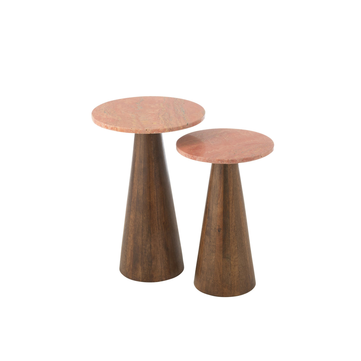 Zestaw 2 stolików pomocniczych okrągłych marmurowych Terracotta/ciemnobrązowych J-Line
