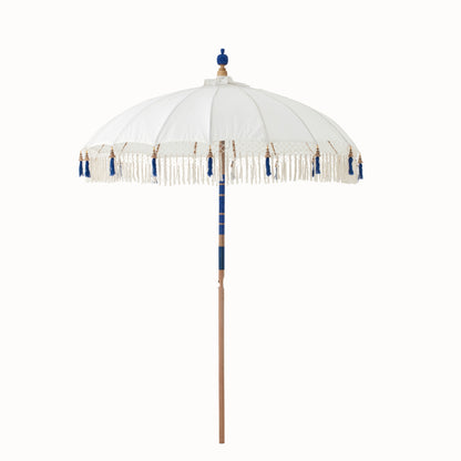 Parasol Flavie Drewno/Bawełna Ecru/Niebieski J-Line