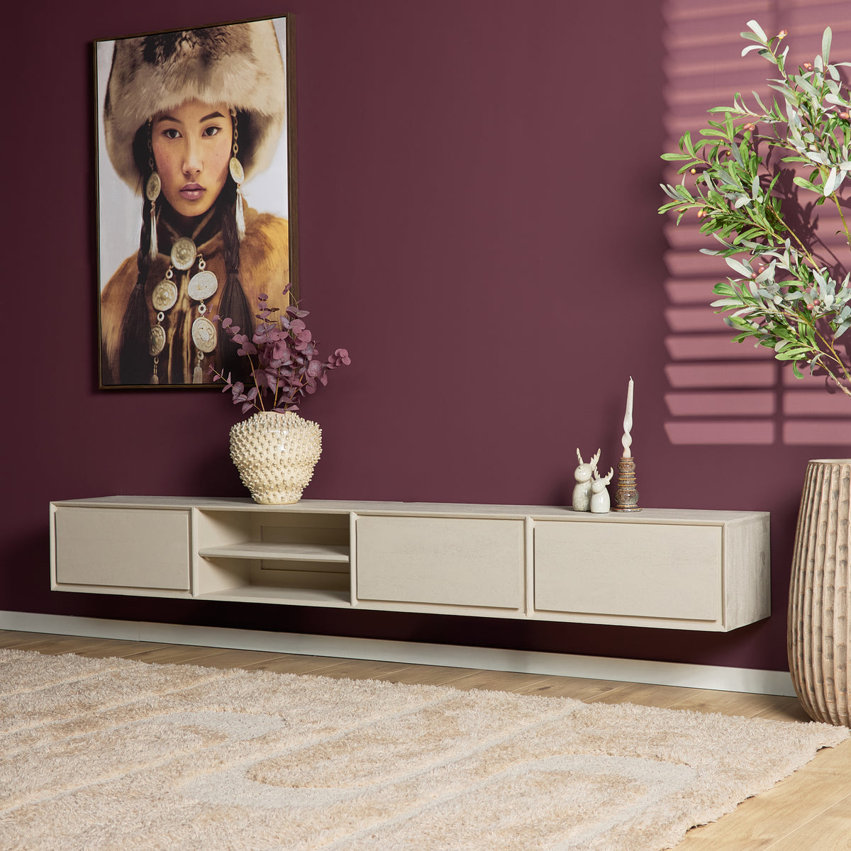 Zawieszana szafka RTV Ambiance Naturalne drewno mango 120cm Starfurn
