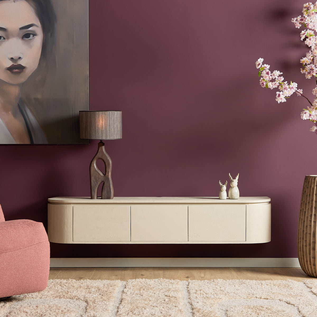 Zawieszana szafka RTV Ambiance Naturalne drewno mango 120cm Starfurn