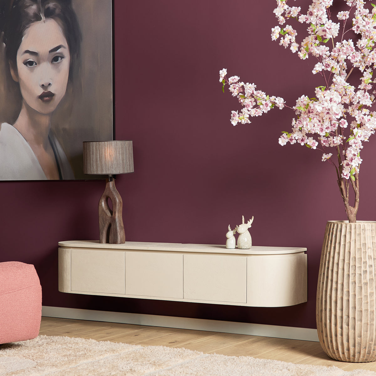 Zawieszana szafka RTV Ambiance Naturalne drewno mango 120cm Starfurn